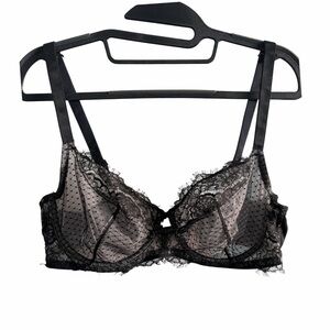 Victoria's Secret Black Flowers & Polka Dot Lace Bra Size 38D/D85